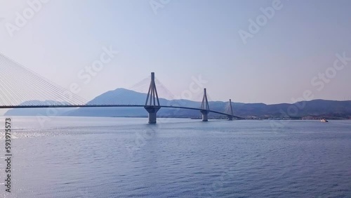 Patra bridge at summertime drone view