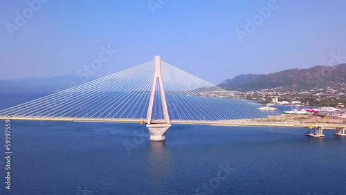 Patra bridge at summertime drone view