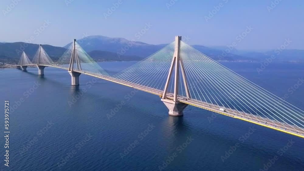 Patra bridge at summertime drone view