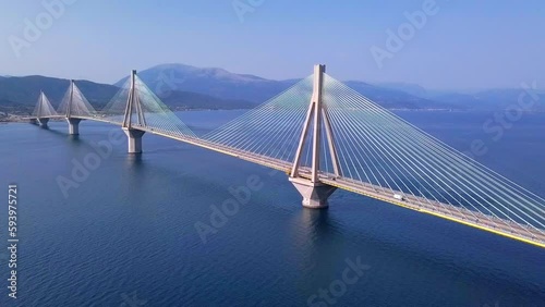 Patra bridge at summertime drone view photo