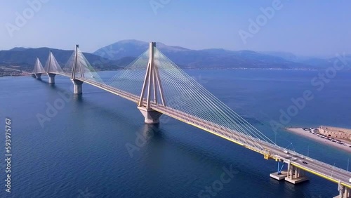 Patra bridge at summertime drone view