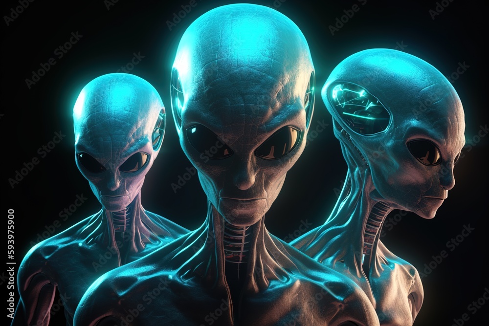 Alien 3D illustration over black background. Generative AI Alien 3D illustration over black background. Generative AI