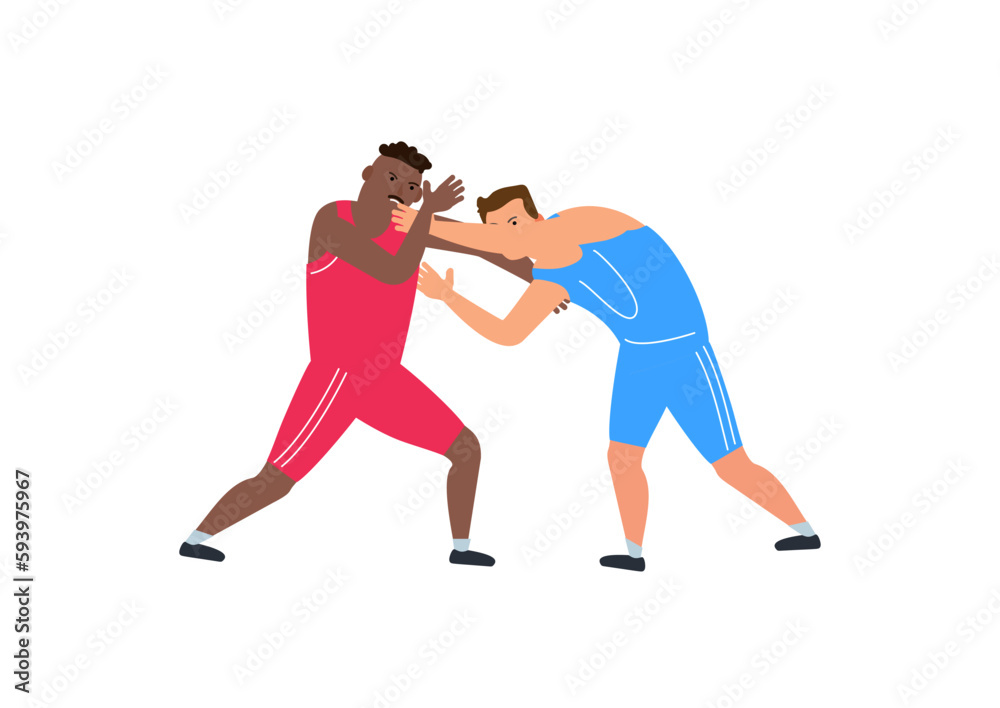 freestyle wrestling two men wrestlers sparring vector illustration