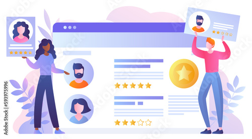 Job vacancy concept. HR managers check candidates for vacancies. View portfolios of freelancers. Ranking and rating. Headhunters looking for employees. Cartoon flat vector illustration