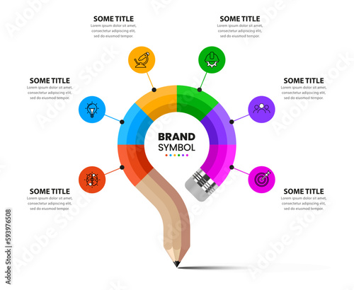 Infographic template. Abstract pencil with 6 steps around a circle
