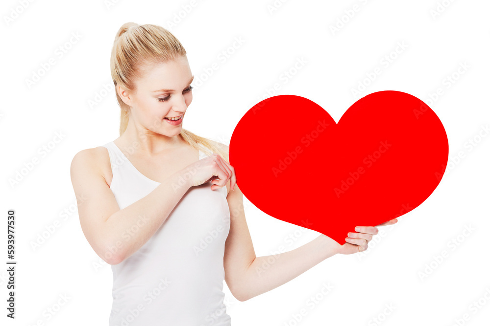 Valentines day, happy and woman with a heart with a smile for a romantic gesture. Happiness, excited and female model from Australia holding a love shape isolated on a transparent png background Valentines day, happy and woman with a heart with a smile for a romantic gesture. Happiness, excited and female model from Australia holding a love shape isolated on a transparent png background