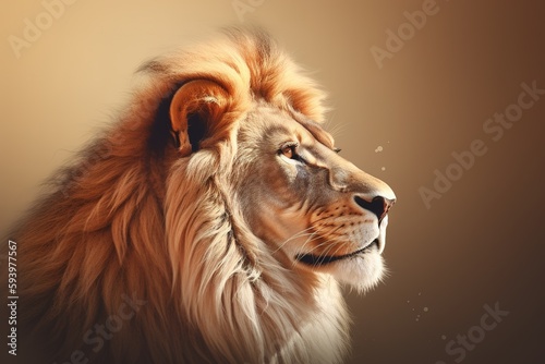 Realistic side view portrait of lion. Generative AI