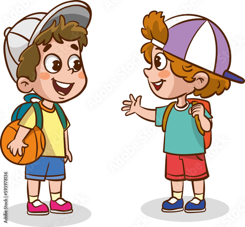 little cute two kids talking vector illustration