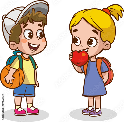 little cute two kids talking vector illustration