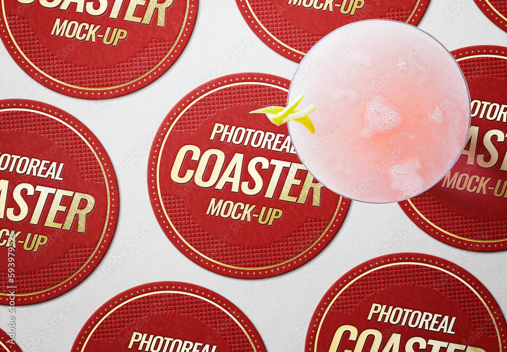 Coaster Mockup Template Restaurant Pub Cafe Bar Beer Round Stock