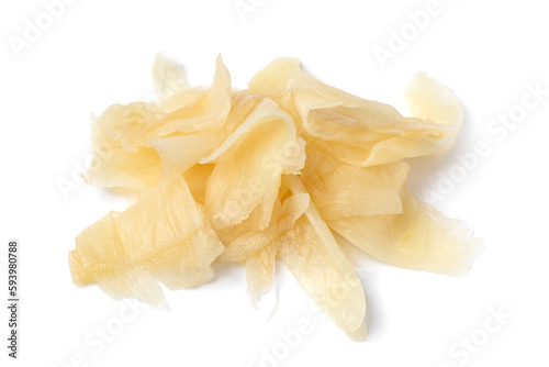 Φωτογραφία Heap of pickled white Japanese sushi ginger close up isolated on white backgroun