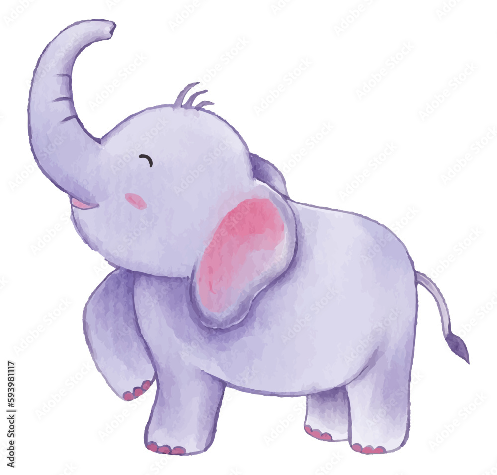 Elephant . Watercolor paint design . Cute animal cartoon character . Standing position . Vector . Elephant . Watercolor paint design . Cute animal cartoon character . Standing position . Vector .