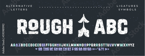 Headline alphabet. Bold aged, rough fat uppercase letters with grunge texture. Creative hand-drawn textured alphabet, design, typographic, poster. Grunge scratches alphabet. Vector Illustration