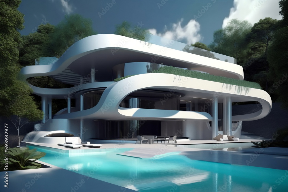 Fototapeta premium Futuristic mansion house villa