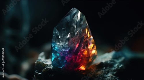 Colourful glowing crystal. Generative AI.