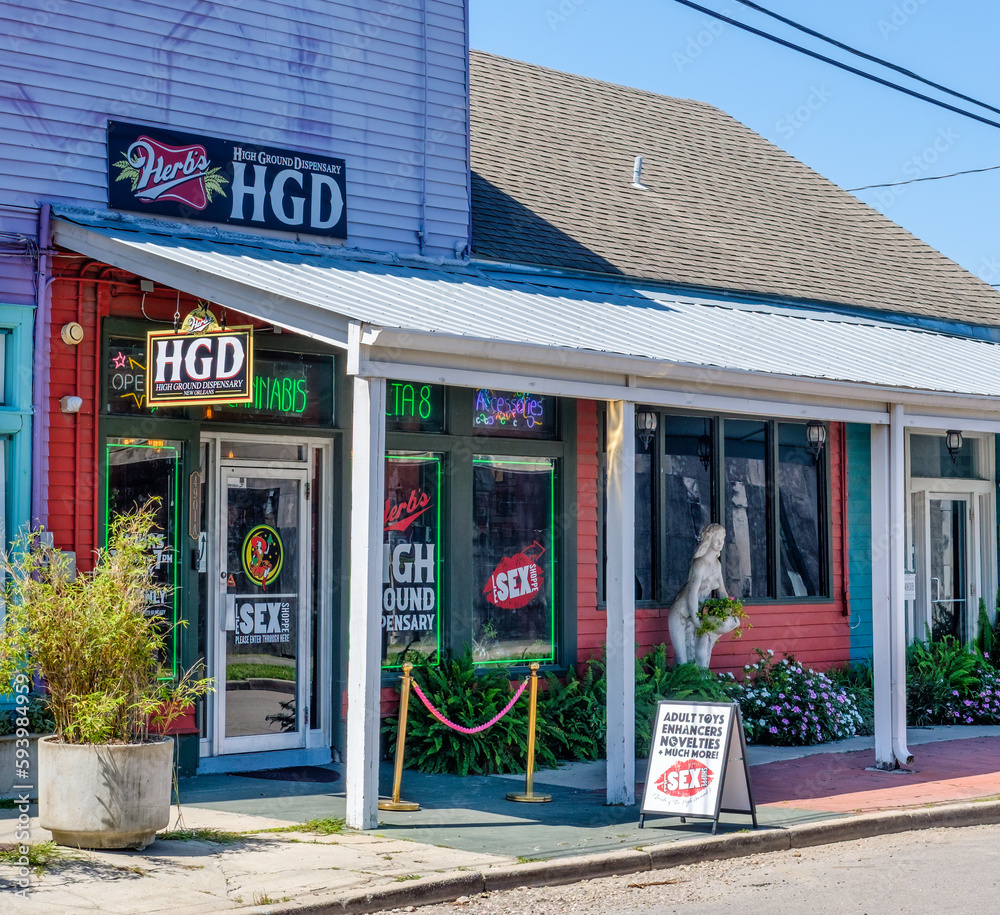 Front of Herb's High Ground Dispensary on Canal Street in Mid City on April 17, 2023 in New