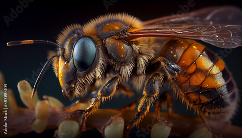 Stunning close-up of Honey bee. Macro shot of Honeybee. Ai generated image 