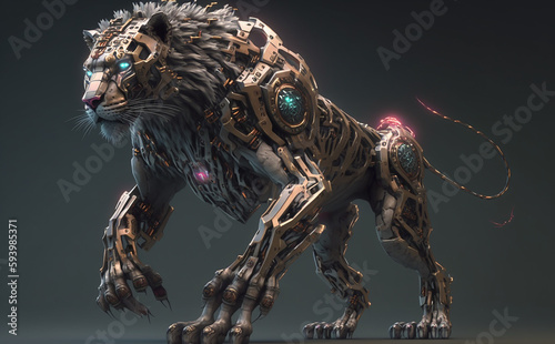 A robot in the shape of a lion. Generative AI © omune