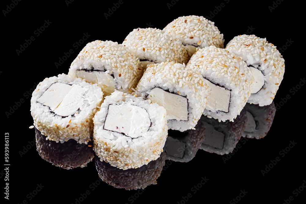 sushi roll with sesame tofu and Philadelphia cheese sushi roll with sesame tofu and Philadelphia cheese