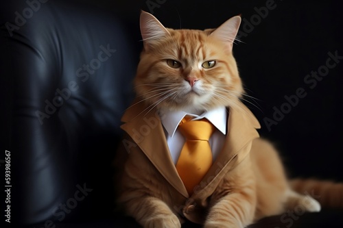 Cat wearing suit as boss