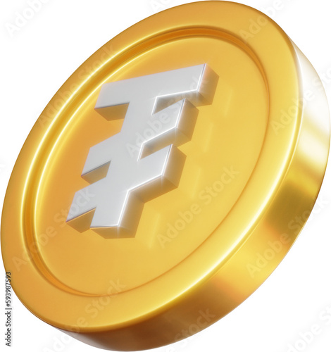 Golden Mongolian Tughrik coin 3d render illustration photo