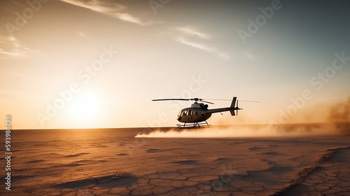 Helikopter in einer Salzwüste KI photo