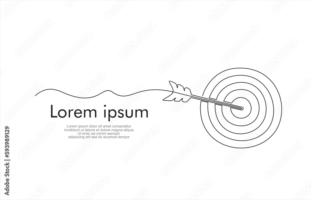 Continuous one line drawing of arrow on target circle.Target bullseye