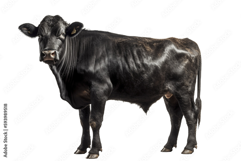 Black angus cow on transparent background