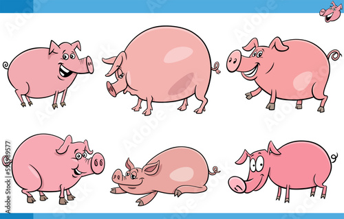 funny cartoon pigs farm animal characters set