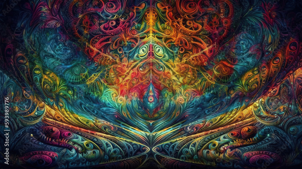 Spiritual, Surreal & Psychedelic art. Synthwave and retrowave background. wave music. Generative AI.