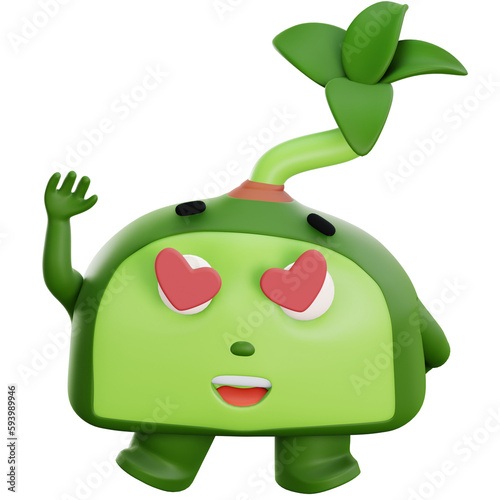 3d cute plant character fallin in love