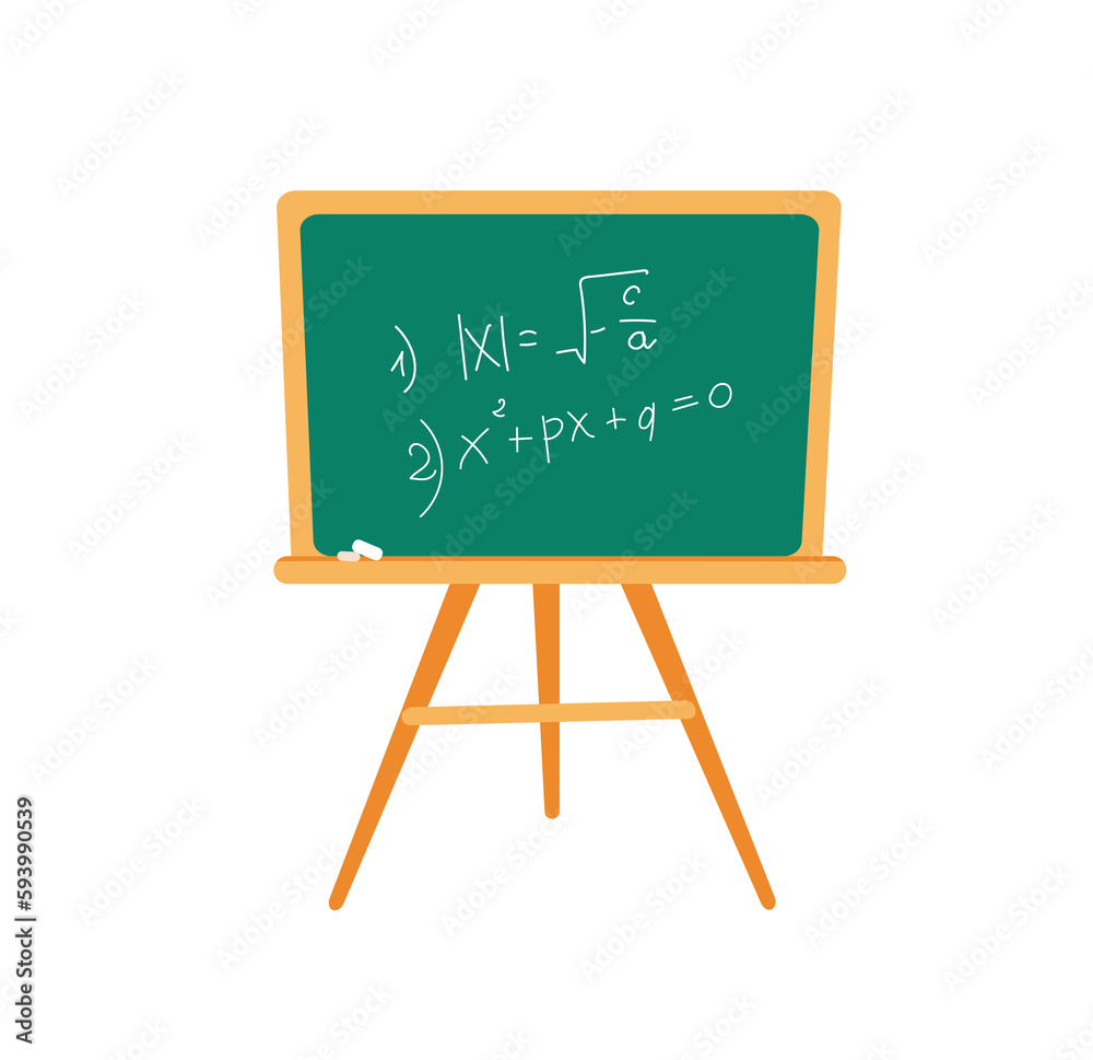 Concept School supplies education blackboard. This illustration depicts a blackboard on a white background, designed with a flat and vector style. Vector illustration.