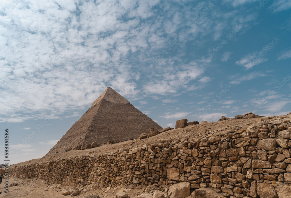 Kefren pyramid landscape with a blue sky. Cairo. Egypt
