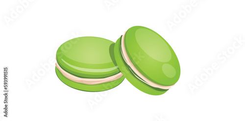 Concept Matcha macaroons dessert. This flat vector illustration features a delicious dessert - matcha macaroons. Vector illustration.