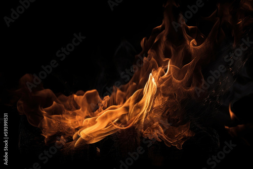 Fiery grill with flames and smoke against a black background, adding texture to your designs. AI Generative