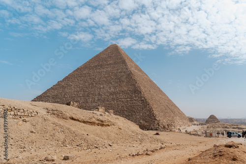 Keops pyramid landscape with a blue sky. Cairo. Egypt