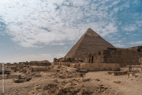 Kefren pyramid landscape with a blue sky. Cairo. Egypt