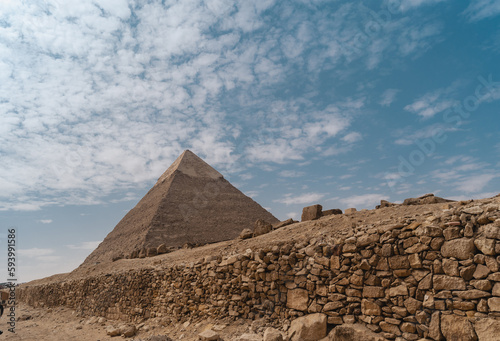 Kefren pyramid landscape with a blue sky. Cairo. Egypt