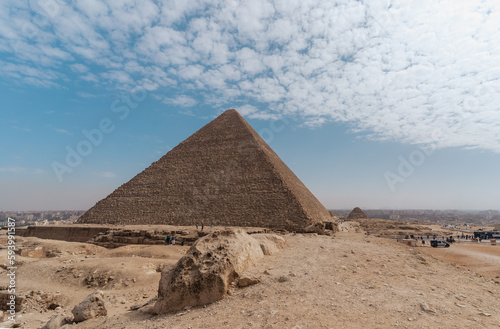 Keops pyramid landscape with a blue sky. Cairo. Egypt