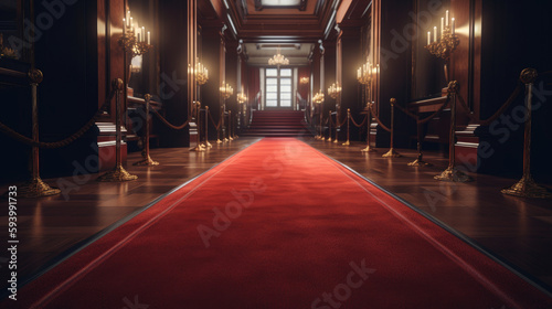 VIP luxury entrance with red carpet realistic. Al generated