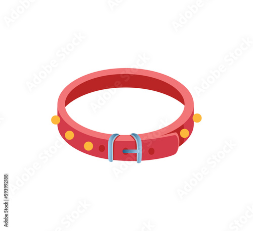 Concept Pet collar. The illustration features a red pet collar designed in a flat, vector style with a cartoon-like appearance. Vector illustration.