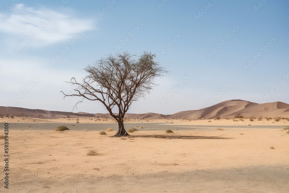 Dead tree in desert, generative ai