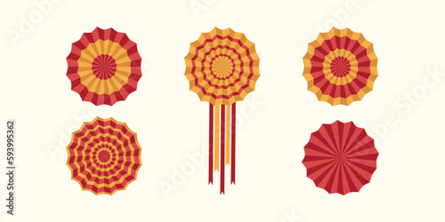 Flat colorful vector illustration of Paper fans. Hand drawn decorations for Mexican party Cinco de mayo