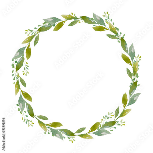 Watercolor round frame with leaves. The design of a frame for an invitation. Wreath with leaves isolated on a white background. Illustration for the design of wedding invitations  greeting cards.