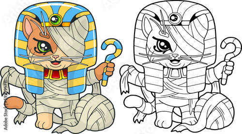 cute cartoon cat mummy coloring book