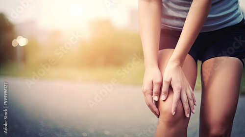 Sportswoman legs with knee pain