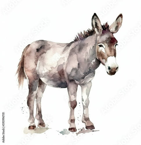 watercolor farm animal donkey isolated on white background   generative ai