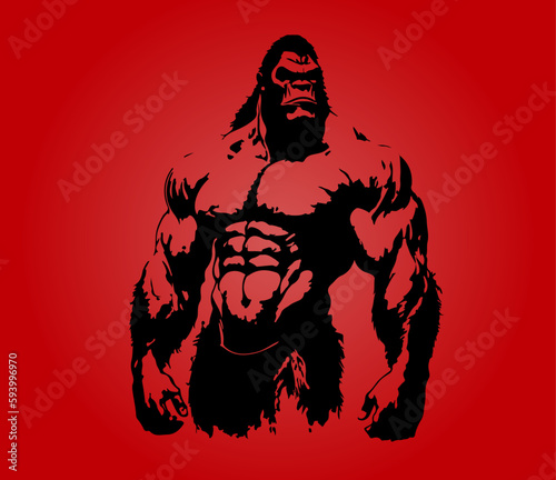 Gorilla Silhouette Muscles Workout Beast MMA Fighter Bodybuilder Vector