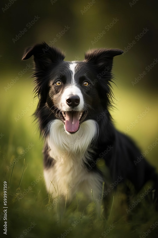 Close up image of a dog in a field of grass