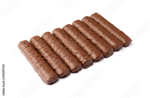 Sweet tasty chocolate bars on white background